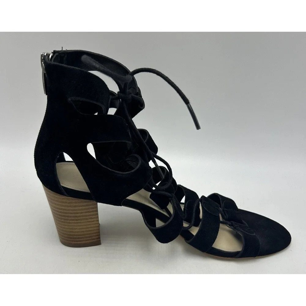 Marc Fisher Sandals 9.5 M Paradox Black Suede Lace-up Block Heel Womens 3